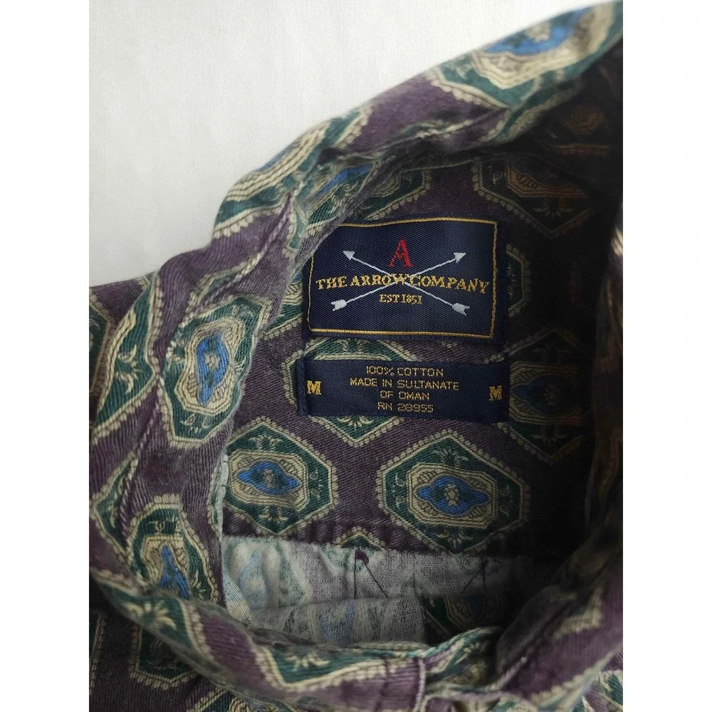 The Arrow Company Mens Purple Geometric Medallion Print Button Down Shirt Size M